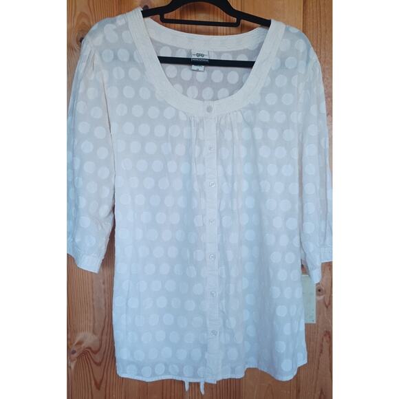 VTG Route 66 Tunic Women's Size 2X Cream Color Button Up Embroidered Polka Dots - Picture 2 of 7